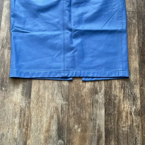 Genuine Blue Leather Pencil Skirt - Picture 3 of 8